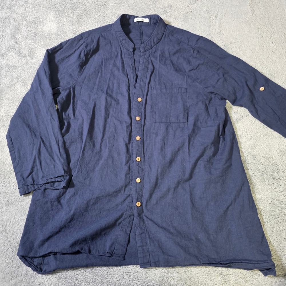Cellabie Womens 2XL Tunic Shirt Navy Blue Cotton Blend Roll Tab Button Down